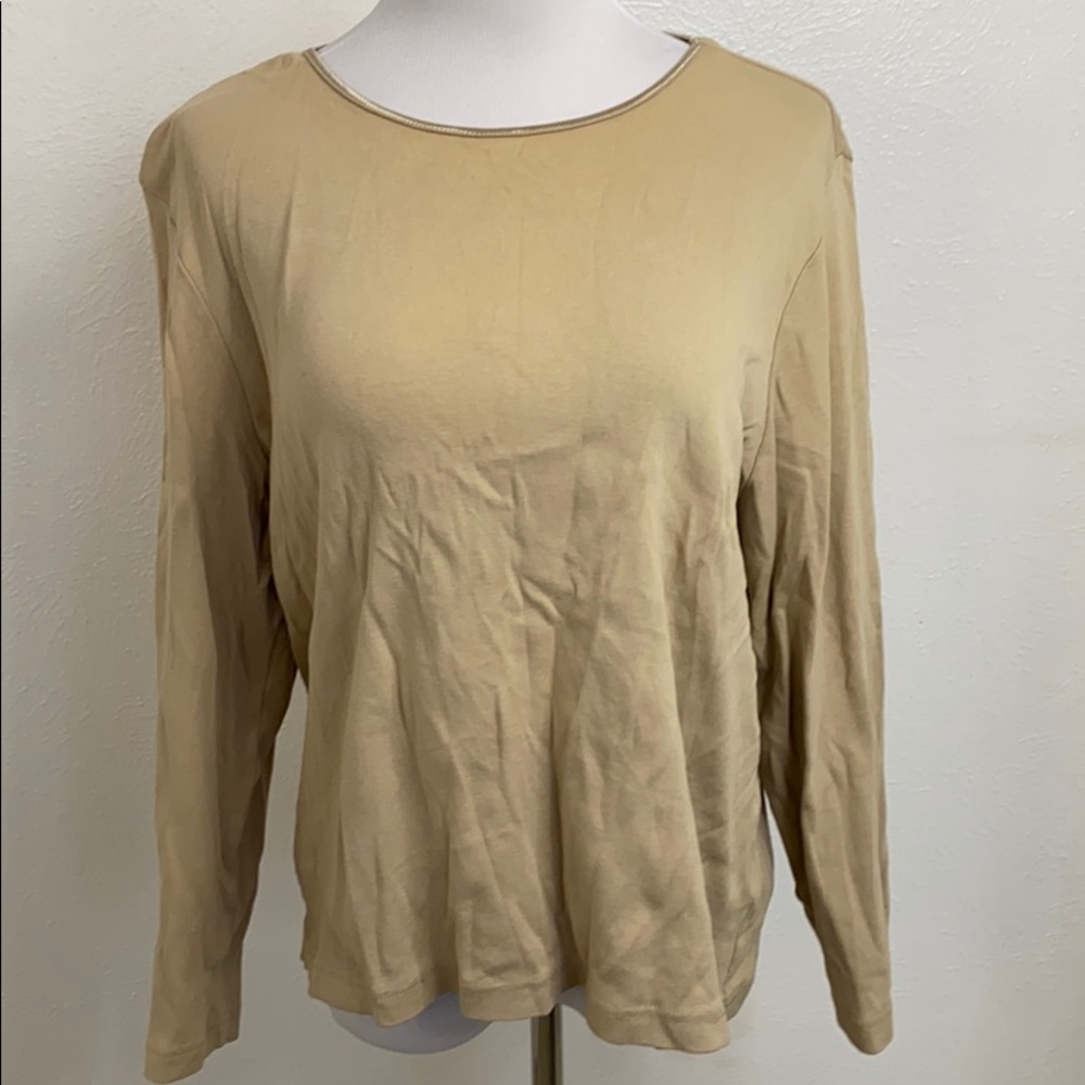 CJ Banks Tan Beige Long Sleeve Crew Neck Top Plus 1X